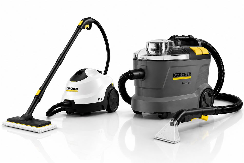 Kärcher SC 3 steam cleaner and Puzzi 8/1 wet vacuum combo